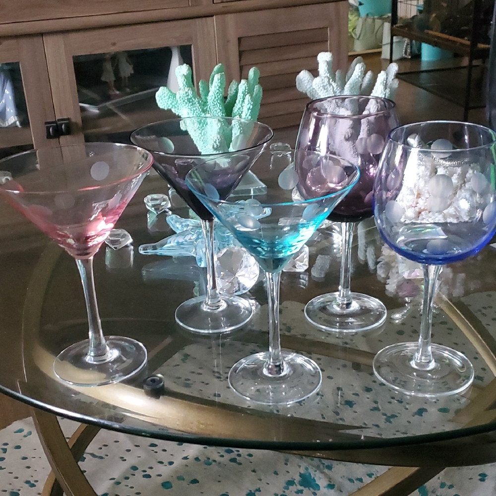 Waterford Pink and Blue Drinkware Collection 3 Martini 2 Wine